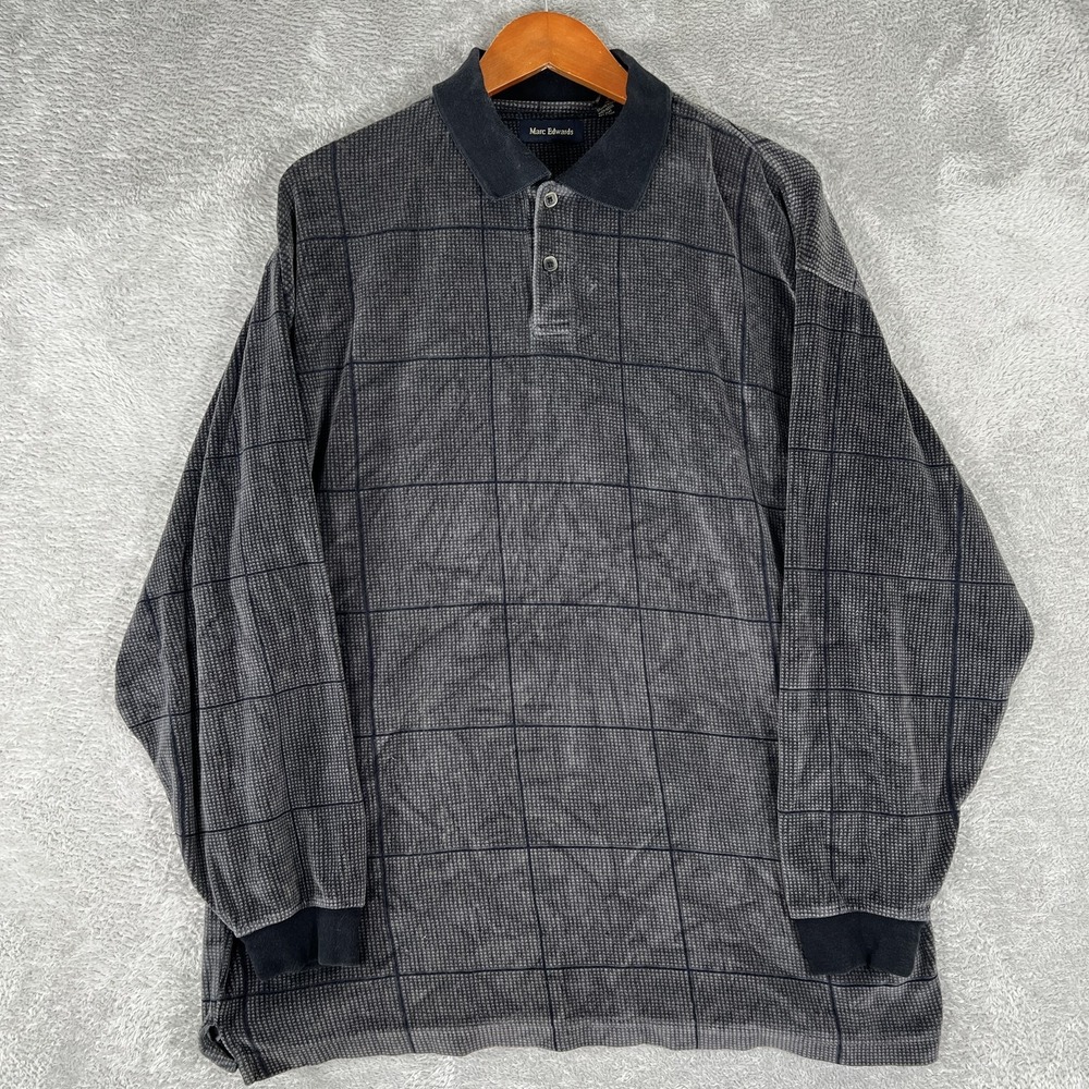 Marc Edwards Pullover Sweater Mens XL‎ Gray Black Check Long Sleeve Cotton Blend